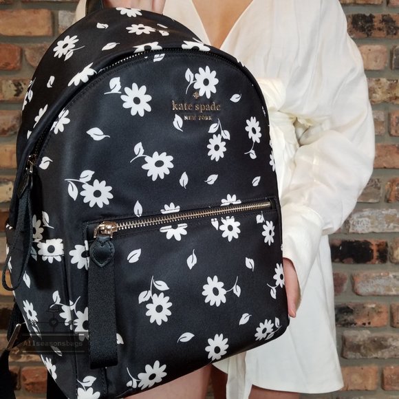 AUTHENTIC Kate Spade Chelsea The Little Better Nylon Backpack BLACK White NWT main image 7